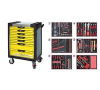 KS Tools 814.7452 - Servante d'atelier 7 tiroirs - Gamme ULTIMATE® - Système de fermeture centralisé par serrure - 4 roues robustes - Equipée de 455 outils - Couleur Grise et Jaune