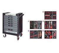 KS Tools 816.7186 - Servante d'atelier 7 tiroirs - Gamme ULTIMATE® - Système de fermeture centralisé par serrure - 4 roues robustes - Equipée de 187 outils - Couleur Grise et Noire