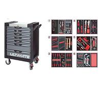 KS Tools 816.7202 - Servante d'atelier 7 tiroirs - Gamme ULTIMATE® - Système de fermeture centralisé par serrure - 4 roues robustes - Equipée de 202 outils - Couleur Grise et Noire