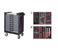 KS Tools 816.9114 - Servante d'atelier 9 tiroirs - Gamme ULTIMATE® - Système de fermeture centralisé par serrure - 4 roues robustes - Equipée de 114 outils - Couleur Grise et Noire