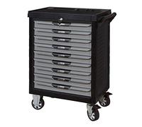 KS Tools 816.9173 - Servante d'atelier 9 tiroirs - Gamme ULTIMATE® - Système de fermeture centralisé par serrure - 4 roues robustes - Equipée de 173 outils - Couleur Grise et Noire