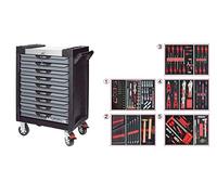 KS Tools 816.9186 - Servante d'atelier 9 tiroirs - Gamme ULTIMATE® - Système de fermeture centralisé par serrure - 4 roues robustes - Equipée de 187 outils - Couleur Grise et Noire