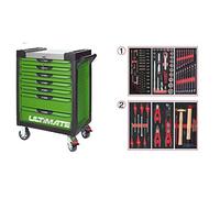 KS Tools 817.7114 - Servante d'atelier 7 tiroirs - Gamme ULTIMATE® - Système de fermeture centralisé par serrure - 4 roues robustes - Equipée de 114 outils - Couleur Verte
