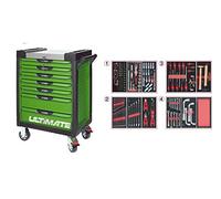 KS Tools 817.7173 - Servante d'atelier 7 tiroirs - Gamme ULTIMATE® - Système de fermeture centralisé par serrure - 4 roues robustes - Equipée de 173 outils - Couleur Verte