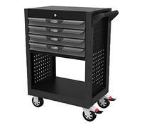 KS TOOLS 818.0004 - Servante d'atelier 4 tiroirs avec 1 soute - Ouverture individuelle et Totale des tiroirs - 4 Roues Robustes Ø 125 mm - Perforations normalisées pour Fixation d'accessoires