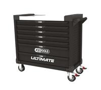 KS TOOLS - 825.0007 - Servante d'atelier 7 tiroirs - Servante d'atelier Vide Ultimate XL Noire - Servante Vide avec Plateau INOX