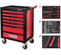 KS TOOLS Carro de Taller RACINGline Negro/Rojo Con 7 cajones y 215 pzs Herramientas de Alta calidad
