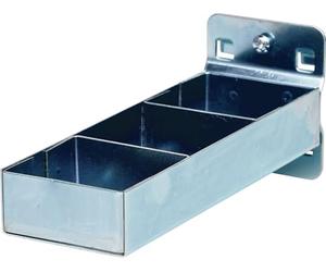 KS Tools 860.0847 - Crochet avec bac de rangement 3 séparations 150x55mm - Epaisseur du plateau 1,5 mm - Vis de fixation inclus - Zingué