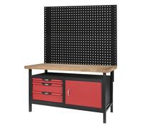KS Tools - 865.0140-A1 - Lot d'un Établi d'Atelier Professionnel L.1m50 avec Panneaux Perforés - Plateau en Bois Épais 40 mm - Charge Maximale 400 kg - Idéal pour Ateliers Mécaniques et Garages