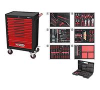 KS Tools 897.7598 Ecoline Servante d'atelier avec 598 Outils Haut de Gamme dans 6 Inserts et 1 Jeu d'embouts 1/4" dans Une boîte