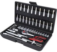 KS TOOLS 911.0646, Caisse à Outils en Coffret de Douille et Accessoires Compacte, Outillage Mécanique Chrome Mat avec liquet 1/4", Assortiment Varié au Profil F6-46 Pièces Argent/Noir/Rouge