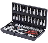 KS TOOLS 911.0646, Caisse à Outils en Coffret de Douille et Accessoires Compacte, Outillage Mécanique Chrome Mat avec Clé à Cliquet 1/4", Assortiment Varié au Profil F6-46 Pièces Argent/Noir/Rouge