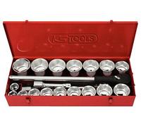 KS Tools 911.0822 - Coffret de douilles et accessoires 1'' - Gamme CHROMEplus - Cliquet robuste 24 dents - En chrome vandium - Finition satinée - 22 pièces