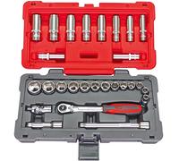 KS TOOLS 922.0627 - Coffret de douilles et accessoires 3/8" - Gamme Ultimate - 6 pans - Coffret bi-matière avec coins renforcés - Finition chromée satinée - 27 pièces Rouge/Noir