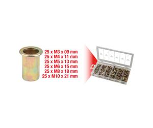 KS Tools Assortiment de rivets filetes acier, M3x9mm-M10x21mm, 150 pcs. Quantité:1
