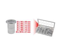 KS Tools Assortiment de rivets filetes aluminium, M3x9mm-M10x21mm, 150 pcs. Quantité:1
