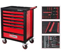 KS TOOLS Carro de Taller RACINGline Negro/Rojo Con 7 cajones y 215 pzs Herramientas de Alta calidad