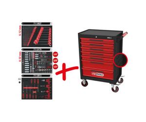 KS Tools Chariot d'atelier KS Tools ECOline NOIR/ROUGE avec 7 tiroirs et 215 outils de qualité Quantité:1