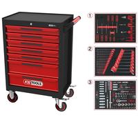 KS TOOLS ECOline Servante d'atelier NOIR/ROUGE avec 7 tiroirs et 215 outils d'excellente qualité ( 897.7215 )