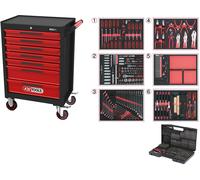 KS TOOLS ECOline Servante d'atelier NOIR/ROUGE avec 7 tiroirs et 598 outils d...