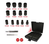 Coffret de douilles à chocs spéciales pour vis et écrous abîmés 1/4'' - 1/2'' - 6 à 27 mm, 15 pcs KS TOOLS - 913.1460