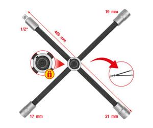 KS Tools n croix pour roue avec articulation glissante pour voitures, 1/2"x17x19x21 mm Quantité:1