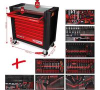 KS TOOLS 825.8564 Chariot d'atelier PERFORMANCEplus P25 avec 8 tiroirs, équipé de 564 Outils dans 8 Compartiments pour 8 tiroirs