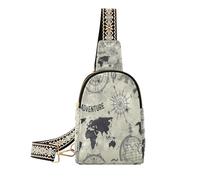 Ksajwzf Petit sac à bandoulière vintage avec boussole, carte du monde, rose des vents, sac banane pour femme, sac banane tendance pour femme, multicolore