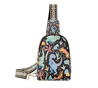 Ksajwzf Petit sac banane à motif de tyrannosaures tropicaux, sac banane à motif de dinosaure, cadeau pour femme, sac banane tendance pour femme, motif dinosaure, multicolore
