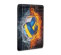 Ksajwzf Porte-cartes de crédit en cuir fin et pince à billets pour volley-ball, peinture, feu, portefeuille RFID pour homme et femme