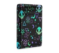 Ksajwzf Porte-cartes de crédit et pince à billets en cuir fin avec symboles magiques et blocage RFID pour homme et femme Jour des morts