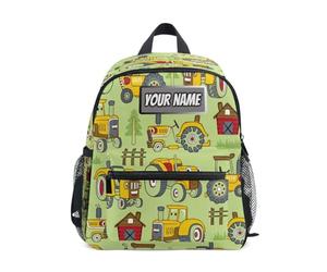 Ksajwzf Sac à dos personnalisé pour enfants, tracteurs et ccartoon agriculture, sac à dos pour filles et garçons, nom personnalisé voitures colorées sacs à livres préscolaires, multicolore