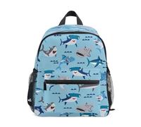 Ksajwzf Sac à dos pour enfants motif requins de dessin animé pour filles et garçons de 3 à 8 ans - Sac à dos pour maternelle - Requin océan, multicolore