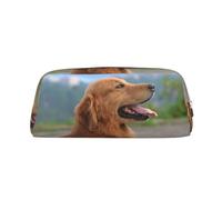 KSANNNS Golden Retriever Sac de papeterie portable simple imprimé chien Retriever, léger et spacieux, boîte de rangement pour l'école et le bureau, Argenté., Taille unique, Trousse de maquillage