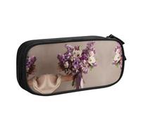 KSANNNS Sac à crayons avec fermeture éclair double couche imprimé bouquet lilas grande capacité, Noir , Taille unique, Sac à dos d'école