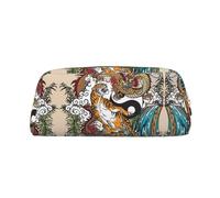 KSANNNS Sac de papeterie portable simple imprimé dragon et tigre, léger et spacieux, boîte de rangement pour fournitures scolaires, bureau, doré, Taille unique, Trousse de maquillage