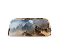 KSANNNS Sac de papeterie portable simple imprimé loup sauvage, léger et spacieux, boîte de rangement pour l'école et le bureau, doré, Taille unique, Trousse de maquillage