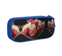 KSANNNS Sac de rangement à fermeture éclair double couche avec imprimé bouquet de roses, bleu, Taille unique, Sac à dos d'école