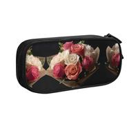 KSANNNS Sac de rangement à fermeture éclair double couche avec imprimé bouquet de roses, Noir , Taille unique, Sac à dos d'école