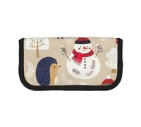 KSANNNS Trousse à crayons en toile imprimée avec motif étoile de mer, trousse d'apprentissage durable et cosmétique, Animaux mignons avec bonhomme de neige, Taille unique, Trousse de toilette