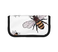 KSANNNS Trousse à crayons en toile imprimée de papillons et de fleurs - Résistante - Pour l'apprentissage et les cosmétiques - Gris sarcelle, Funny Bees, Taille unique, Trousse de toilette