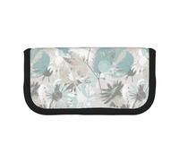 KSANNNS Trousse à crayons en toile imprimée de papillons et de fleurs - Résistante - Pour l'apprentissage et les cosmétiques - Gris sarcelle, Feuilles gris menthe, Taille unique, Trousse de toilette