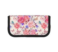 KSANNNS Trousse à crayons en toile imprimée libellule lotus durable pour l'apprentissage et les cosmétiques, Fleur Rose Papillon, Taille unique, Trousse de toilette