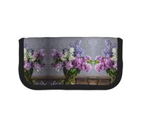KSANNNS Une trousse à crayons en toile imprimée verre de cocktail, trousse d'apprentissage durable et cosmétique, Fleurs de lilas., Taille unique, Trousse de toilette