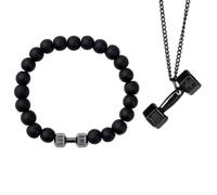 KSBBHDS 1 Bracelet Perlé Haltère, 1 Collier, Créatif Et À La Mode, Bijoux Noir pour Hommes Et Femmes Et Ornements De Vêtements Personnalisés.