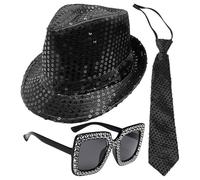 KSBBHDS 1 Chapeau À Paillettes, 1 Cravate À Paillettes Et 1 Lunettes, Costumes De Performance De Scène, Accessoires Élés Et Personnalisés.