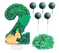 KSBBHDS 1 Morceau De Bougie De Dinosaure De 2 Ans, 5 Morceaux De Plug-Ins De Balle Verte, 1 Paquet De Confettis, Gâteau d'anniversaire, Ensemble De Décoration De Fête d'anniversaire pour Enfants.
