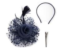 KSBBHDS 1 pièce Serre-tête à plumes, chapeau en résille, bandeau pour cheveux, accessoire de mariage, chapeau en plumes, accessoire de fête de mariage (bleu marine), bleu marine, taille unique