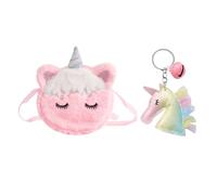 KSBBHDS 1 Sac En Peluche De Dessins Animés Et 1 Porte-Clés, Sac À Bandoulière Mignon, Sac À Main De Monnaie Créatif, Cadeau De Fille.