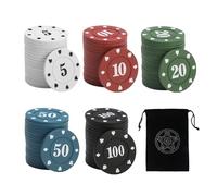 KSBBHDS 100 jetons de poker avec 1 sac de rangement, jetons d'évaluation de jeu, jeu de puces à cinq couleurs, compteurs de mathématiques, jetons d'évaluation de jeu de société, jetons jouets